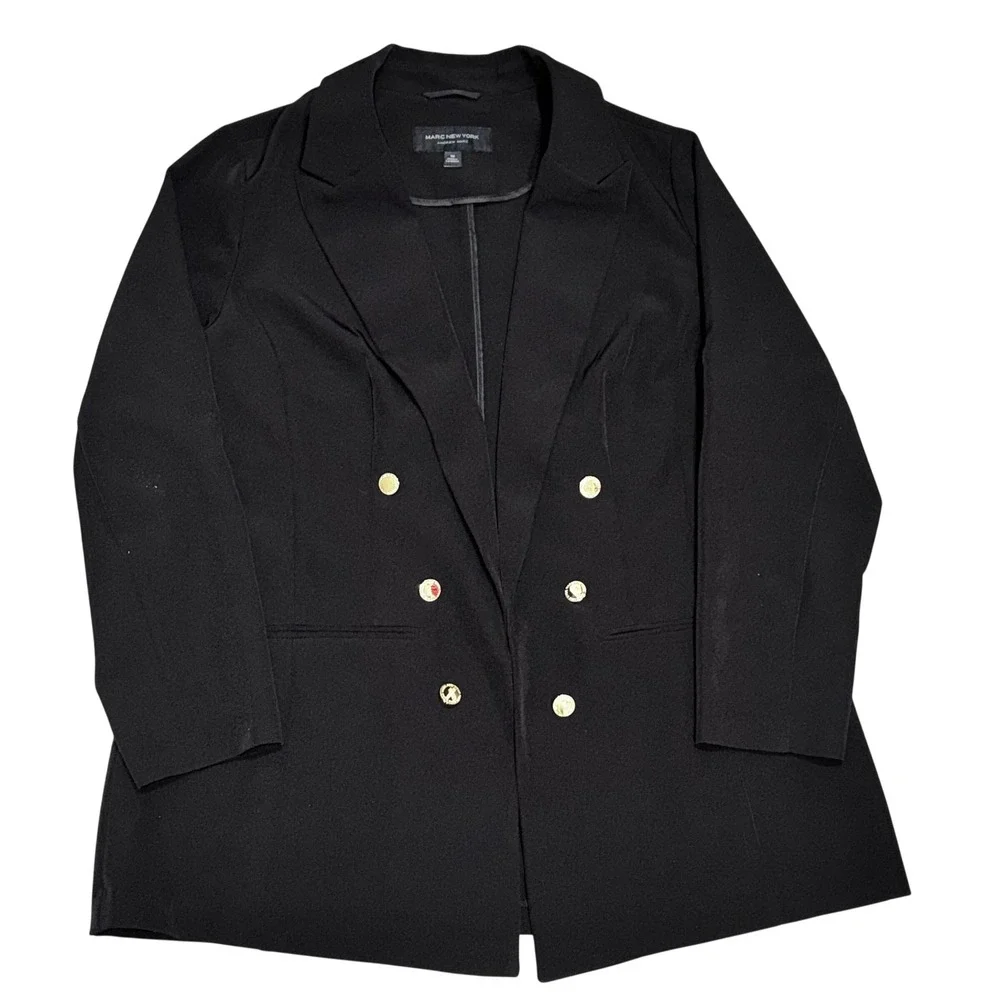 MARC NEW‎ YORK ANDREW MARC Double Breasted Blazer Black Gold Buttons Sz 1X